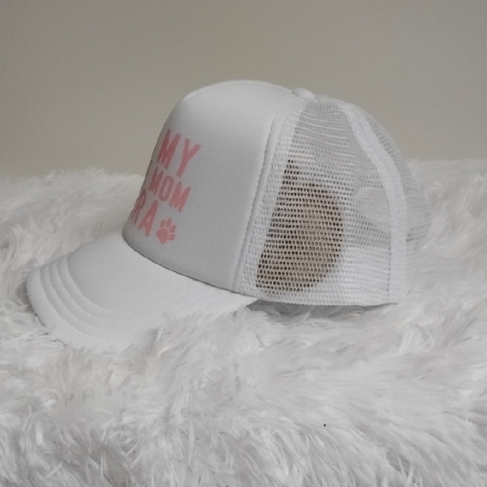 "IN MY CAT MOM ERA" Pink White‎ Animal Print Cat Lover's Statement Trucker Hat - Picture 2 of 12